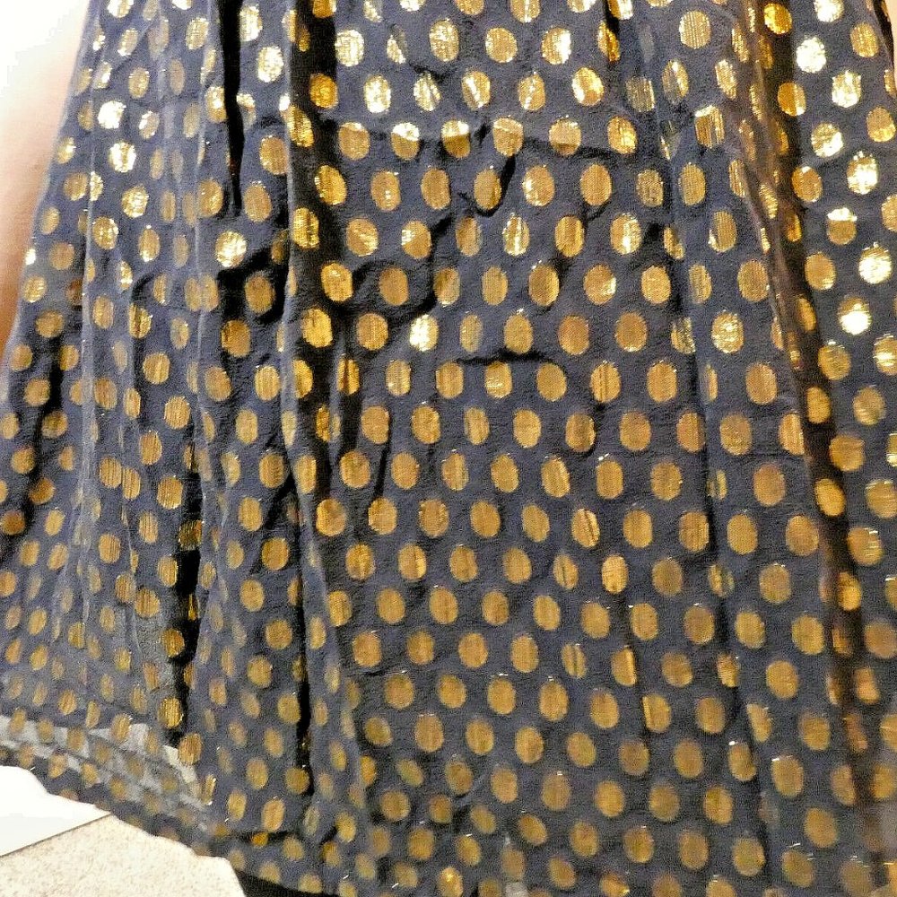 Black Silk Blouse Chiffon Layers Gold Polka dots Party Valentine Day Size M - Picture 6 of 11